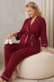 Burgundy Front-Tie-Detail, Ruffled Viscose Knit Maternity and Postpartum Pajama Set 8095