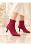 CATHY Women's Burgundy Luxury Suede Pointed Toe Zip-Up Boots 7 cm Stiletto-Heel Short Bootie - 2