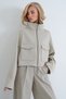 Women's beige stand-up collar double-pocket raglan sleeve jacket alc-x14409