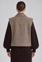 Knitted-Collar, Double-Pocket Suede Vest in Taupe Color - 4