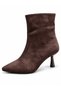 CATHY Women's Dark Brown Luxury Suede Pointed Toe Zip-Up Boots 7 cm Stiletto Heels Short Booties - 3