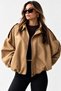 Women's Light Brown Suede-Lined Oversized Bomber Jacket