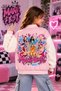 Pink 3 thread thick, patterned, snap-buttoned college jacket cardigan with a brushed interior, 100% cotton. - 2