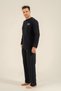 Navy blue striped father son pajama set, 100% cotton, adult and children's pajamas are sold separately.