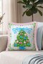 Green Fir Tree New Year's Patterned Tasseled Cushion Cover—New Year's Decor Pink Fringed Pillowcase - 3