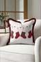 Red Socks New Year's Patterned Tasseled Cushion Cover - Plaid New Year's Burgundy Fringed Pillowcase - 8