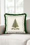 Cream-Colored Pine Tree New Year's Patterned Tasseled Cushion Cover - Simple New Year's Green Tasseled Pillowcase - 8