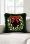 Black Wreath New Year's Patterned Tasseled Cushion Cover - Classic Christmas Decoration Fringed Pillowcase - 3