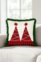 Red Pine New Year's Patterned Tasseled Cushion Cover - Plaid New Year's Green Fringed Pillowcase - 5