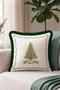 Cream-Colored Pine Tree New Year's Patterned Tasseled Cushion Cover - Simple New Year's Green Tasseled Pillowcase - 4