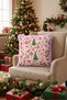 Cream-Colored New Year's Patterned Cushion Cover with Bow Detail and Tassels - Retro New Year's Fringed Pillowcase with Pink Tassels