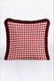 Red Plaid New Year's Patterned Cushion Cover with Tassels - Retro New Year's Burgundy Fringed Pillowcase - 5