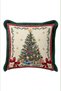Beige Pine Tree Christmas-Patterned Tasseled Cushion Cover - Retro New Year Green-Fringed Pillowcase - 5
