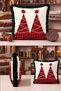 Red Pine New Year's Patterned Tasseled Cushion Cover - Plaid New Year's Green Fringed Pillowcase - 2