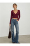 Burgundy Wrap-Style Cardigan with Side-Tie Detail - 3