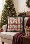 Beige Plaid New Year's Patterned Tasseled Cushion Cover - New Year's Decoration with Pinecones and Fringed Pillowcase