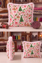 Cream-Colored New Year's Patterned Cushion Cover with Bow Detail and Tassels - Retro New Year's Fringed Pillowcase with Pink Tassels - 2