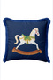 Navy Blue Rocking Horse New Year's Patterned Tasseled Cushion Cover - New Year's Blue Fringed Pillowcase - 6