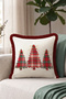 Cream Pine Christmas-Patterned Tasseled Cushion Cover - Plaid New Year's Decor Burgundy Fringed Pillowcase - 7
