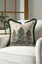 Snowy Pine Beige Tasseled New Year's Cushion Cover - Rustic New Year's Decor Green Fringed Pillowcase - 4