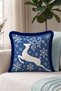 Deer New Year's Checked Tasseled Cushion Cover - Snowflake New Year's Navy Blue Fringed Pillowcase - 5
