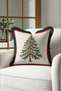 Pine Tree Ecru New Year's Tasseled Cushion Cover - Retro New Year's Decor Green Fringed Pillowcase - 6