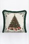 Pine Tree Cream-Colored New Year's Patterned Tasseled Cushion Cover - New Year's Decor Green Fringed Pillowcase - 8