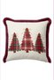 Cream Pine Christmas-Patterned Tasseled Cushion Cover - Plaid New Year's Decor Burgundy Fringed Pillowcase - 4