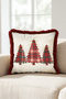 Cream Pine Christmas-Patterned Tasseled Cushion Cover - Plaid New Year's Decor Burgundy Fringed Pillowcase - 6