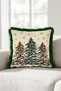 Snowy Pine Beige Tasseled New Year's Cushion Cover - Rustic New Year's Decor Green Fringed Pillowcase - 6