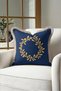 Navy Blue Wreath New Year's Decoration Tasseled Cushion Cover - Gold New Year's Beige Fringed Pillowcase - 7