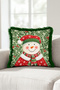 Red Snowman New Year's Patterned Tasseled Cushion Cover - New Year's Green Fringed Pillowcase - 3
