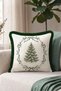 Ecru Pine Tree Christmas-Patterned Tasseled Cushion Cover - New Year's Decor Green-Fringed Pillowcase - 6
