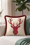 Red Deer New Year's Decoration Tasseled Cushion Cover - Plaid New Year's Burgundy Fringed Pillowcase - 8