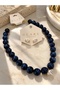 Markız Stone Embellished Gold and Navy Blue Stone Embellished Steel Necklace - 2
