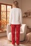 White and Red Teddy Bear Print Top, Wellsoft Top, Fleece Bottom Knit Pajama Set - 3