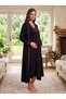 New Season Black-Piped, Buttoned, Nursing-Friendly Design, Long-Sleeved, 100% Cotton Postpartum and Maternity Robe and Nightgown Set - 6