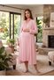 New Season Pink-Piped, Buttoned, Nursing-Friendly Design, Long-Sleeved, 100% Cotton Postpartum and Maternity Robe and Nightgown Set - 2