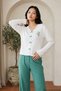 Ecru and Green Soft-Touch Corded Fabric Winter Knit Pajama Set 8099 - 3