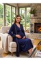 New Season Navy Blue Piped Button-Front Nursing-Friendly Design Long-Sleeved 100% Cotton Postpartum and Maternity Robe and Nightgown Set - 2