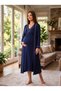 New Season Navy Blue Piped Button-Front Nursing-Friendly Design Long-Sleeved 100% Cotton Postpartum and Maternity Robe and Nightgown Set