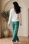 Ecru and Green Soft-Touch Corded Fabric Winter Knit Pajama Set 8099 - 4