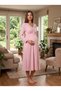 New Season Pink-Piped, Buttoned, Nursing-Friendly Design, Long-Sleeved, 100% Cotton Postpartum and Maternity Robe and Nightgown Set - 4