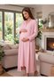 New Season Pink-Piped, Buttoned, Nursing-Friendly Design, Long-Sleeved, 100% Cotton Postpartum and Maternity Robe and Nightgown Set - 3