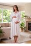 New Season Ecru-Colored, Piped, Nursing-Friendly Design, Long-Sleeved, 100% Cotton Postpartum and Maternity Robe and Nightgown Set - 2