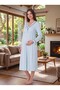 New Season Blue-Piped, Buttoned, Nursing-Friendly Design, Long-Sleeved, 100% Cotton Postpartum and Maternity Robe and Nightgown Set - 3