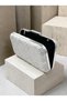 Silver-Gray Lace Women's Evening Clutch Bag with Silver Accents and a Thick Chain Strap for Weddings and Engagements - 4