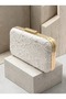 White Lace Women's Evening Clutch Bag with Gold Accents and Chain Strap for Weddings and Engagements - 2