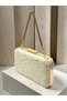 Ecru Lace Women's Evening Clutch Bag with Gold Accents and a Thick Chain Strap for Weddings and Engagements - 5