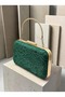 Green Lace Women's Evening Clutch Bag with Gold Accents, Strappy Chain Strap, and Handle—Perfect for Weddings and Engagements - 4